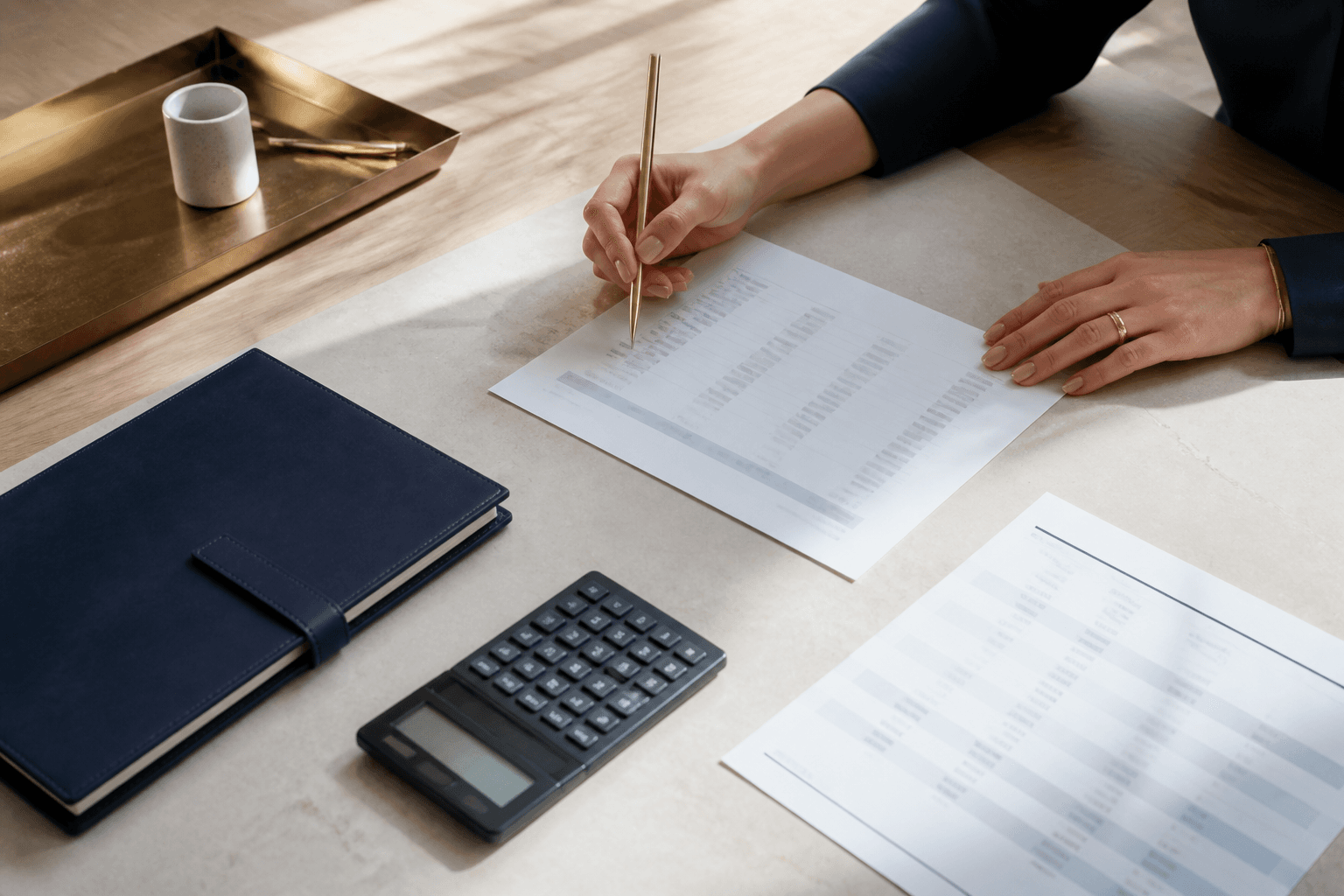A bookkeeper reconciling client trust ledgers by hand